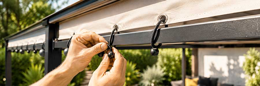 Vérification des sandows de fixation d’une bâche de pergola